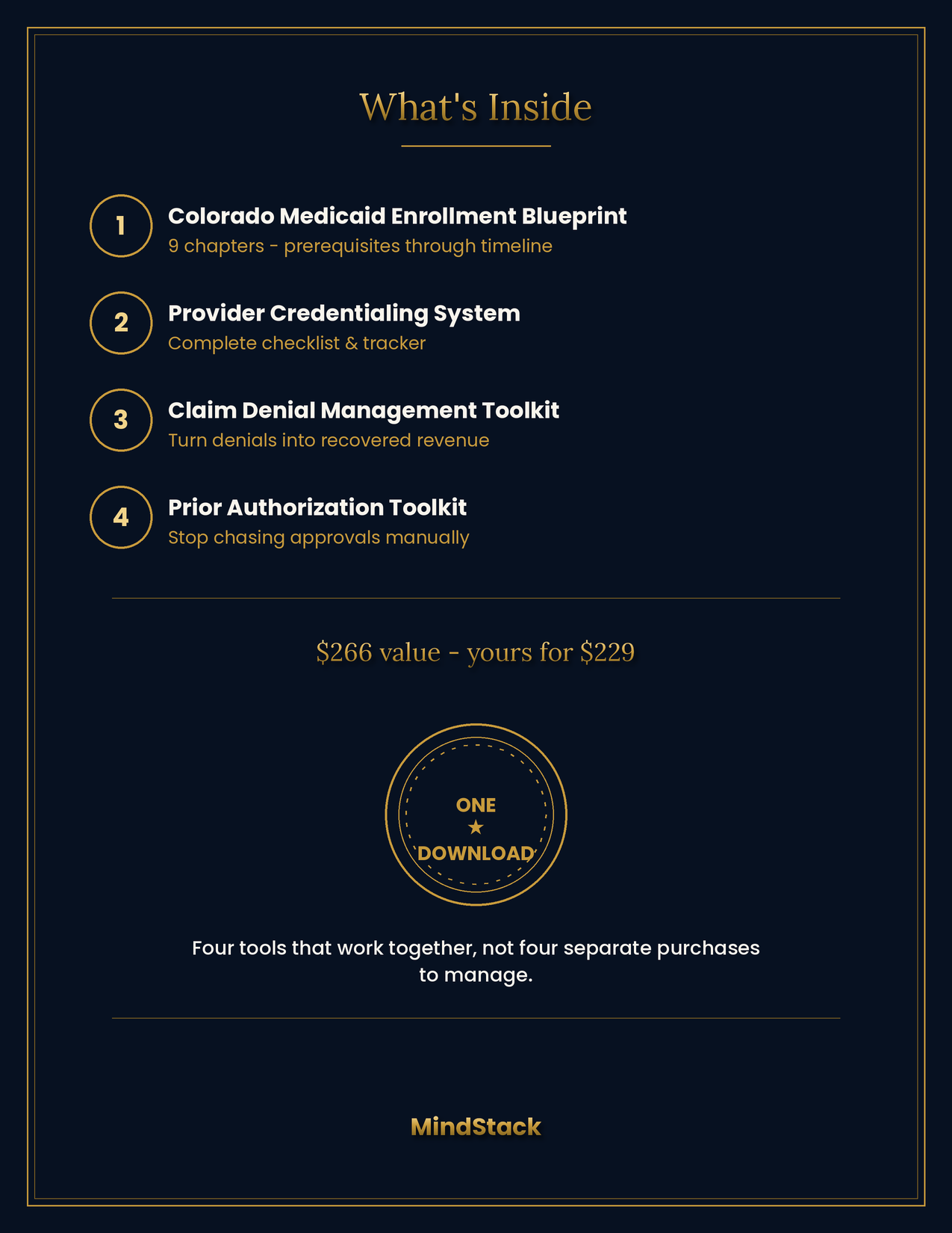 Four connected healthcare operations systems including Colorado Medicaid enrollment, provider credentialing, claim denial management, and prior authorization management