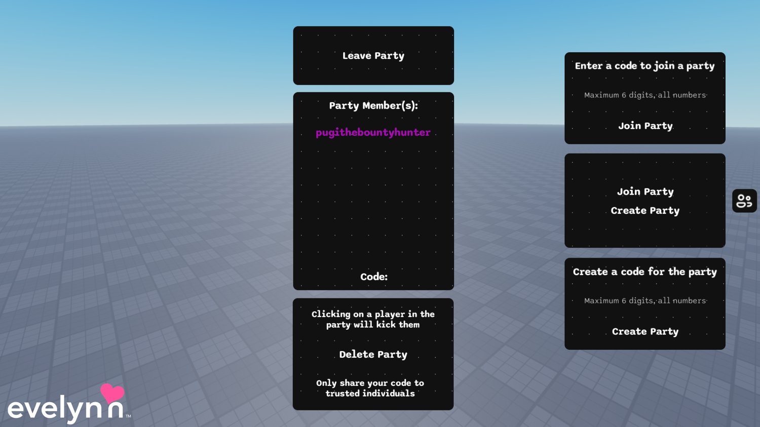 Create and join parties using customizable 1–6 digit party codes