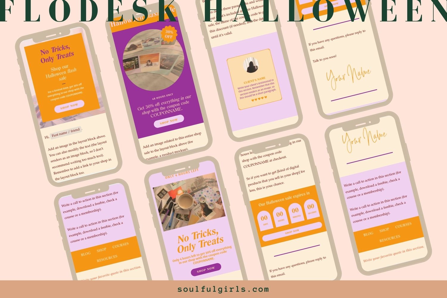 Example of the Flodesk Halloween email templates included.