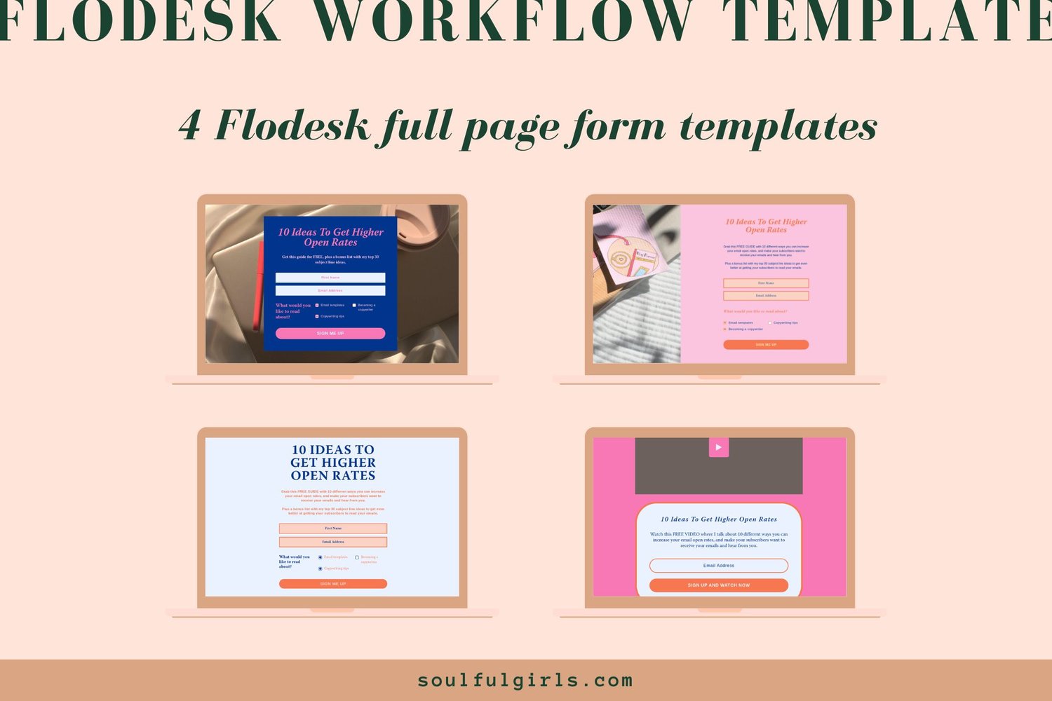 Example of some of the Flodesk full page form templates included.