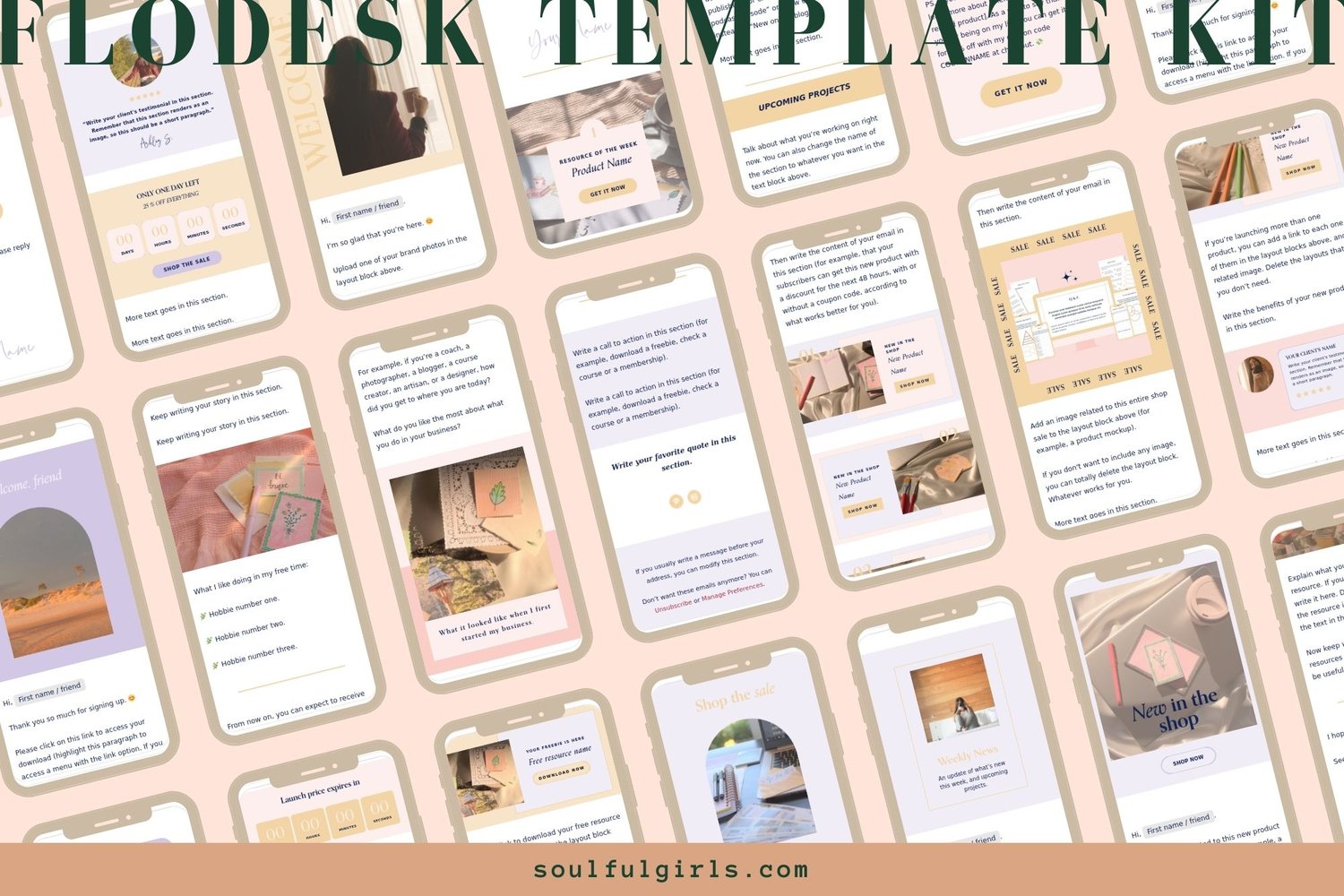Example of some of the Flodesk email templates included.