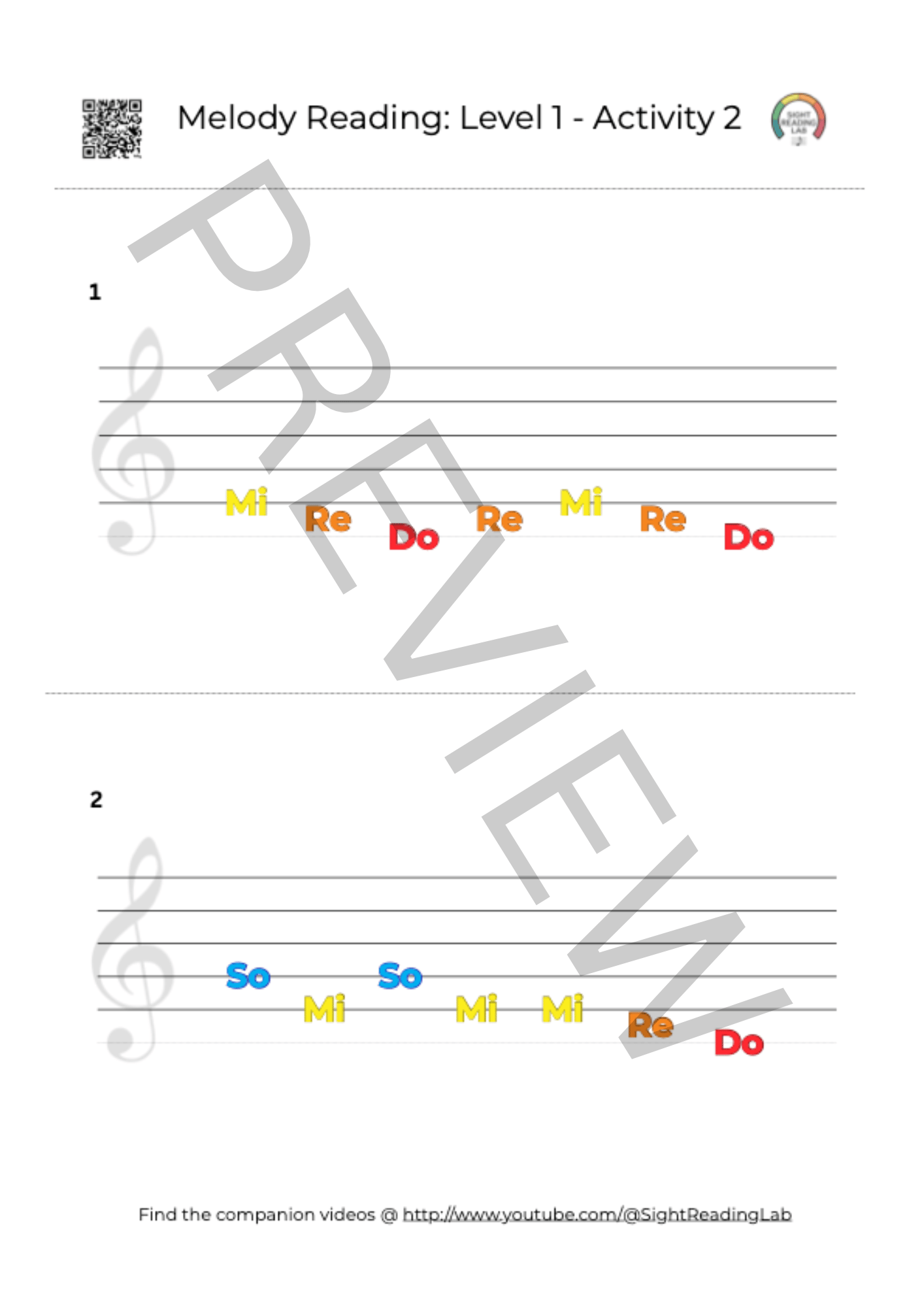 Specialized sofege notation for Sight Singing Level 1 Activity 2