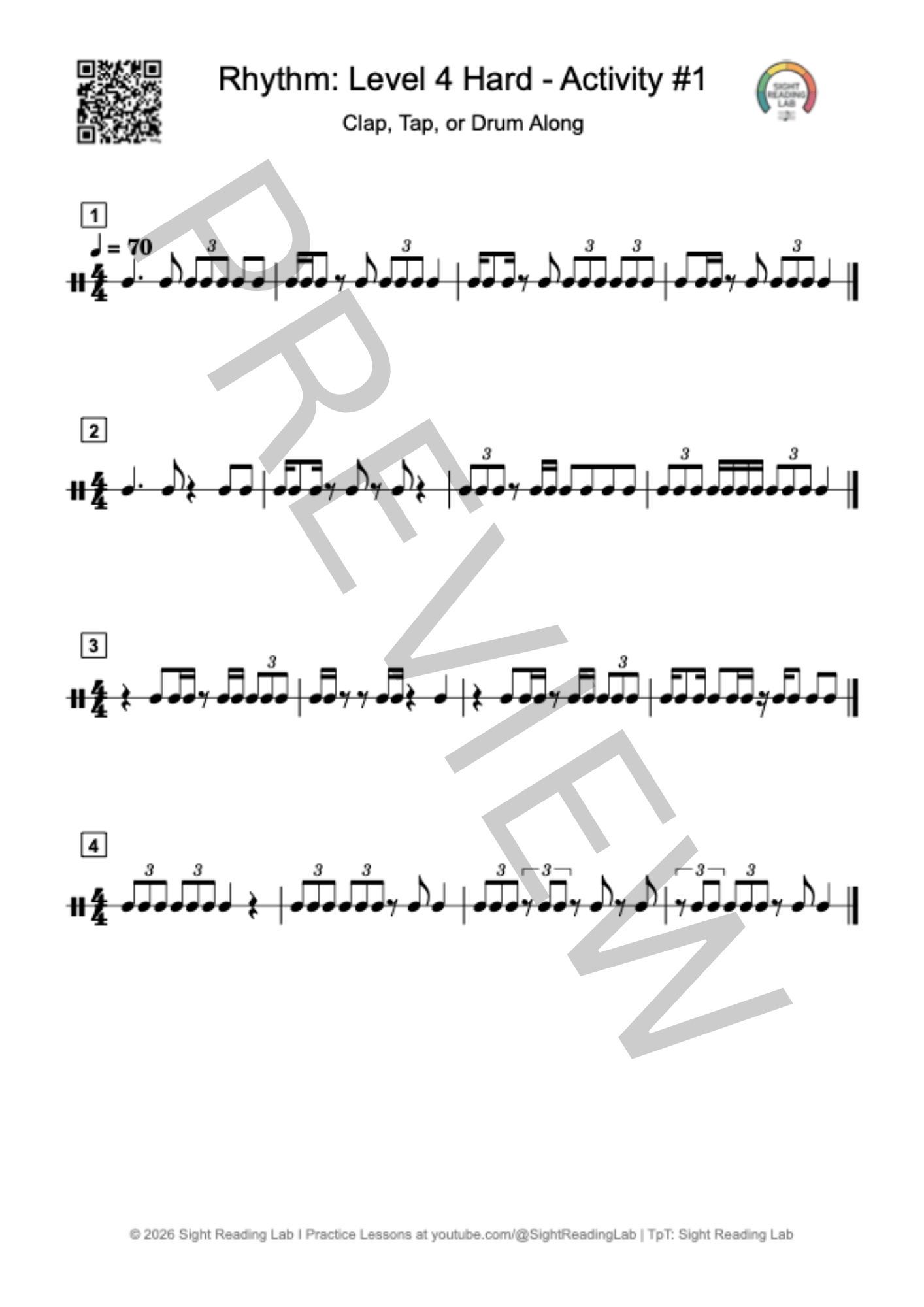 Sheet music for Level 4 Activity 1: Advanced Rhythms