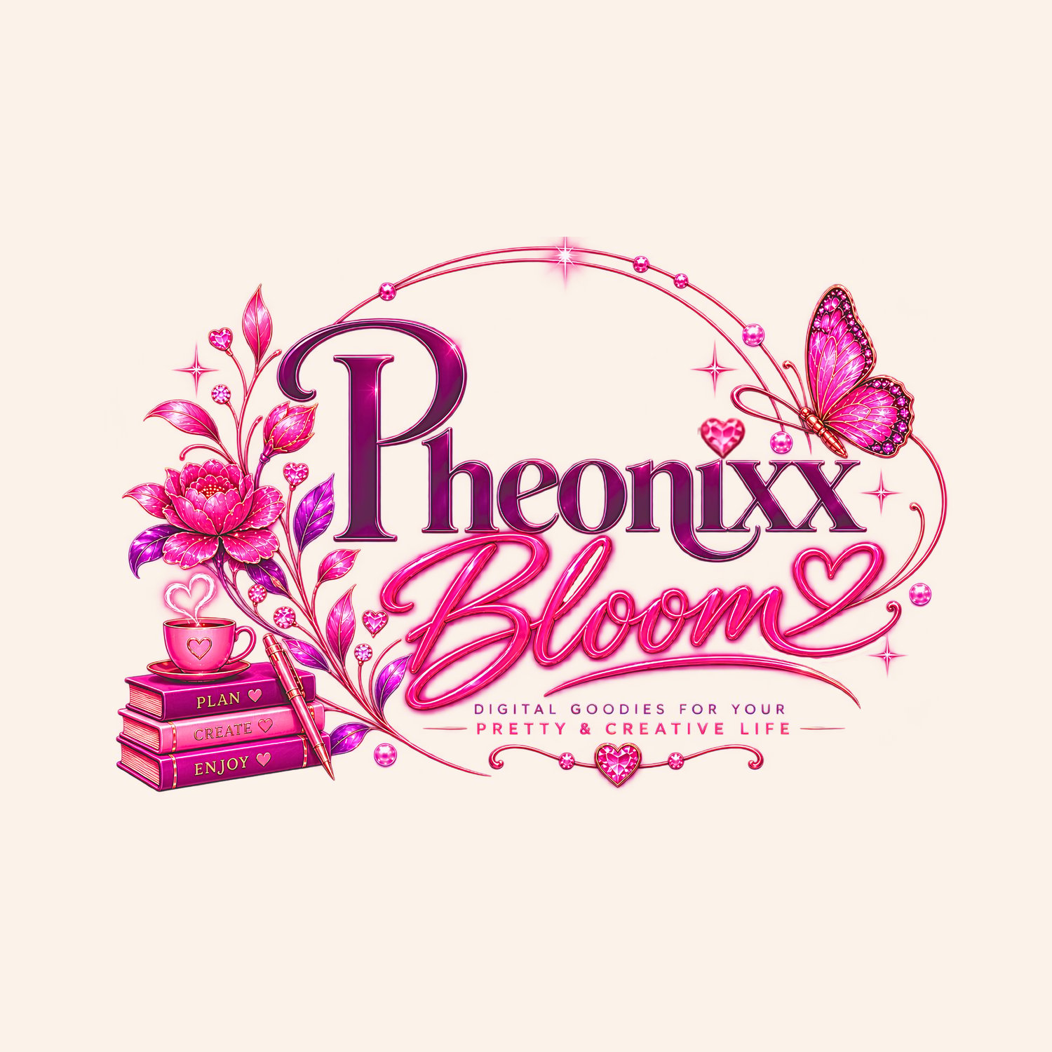 Pheonixx Bloom logo digital journals, printable planners printable journals, digital templates Canva templates, downloadable templates, instant digital downloads, aesthetic digital products, cute digital products, creative digital products, lifestyle digital products, digital stationery, printable stationery, aesthetic printables, productivity printables, digital organization tools, printable organization tools