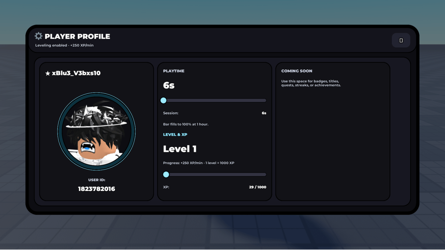 Roblox player profile card UI
