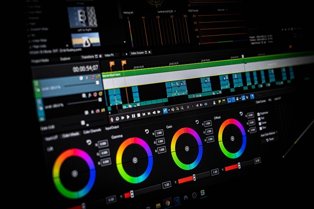 timeline Premiere Pro, zooms dynamiques, sound design et palette de couleurs harmonieuse.