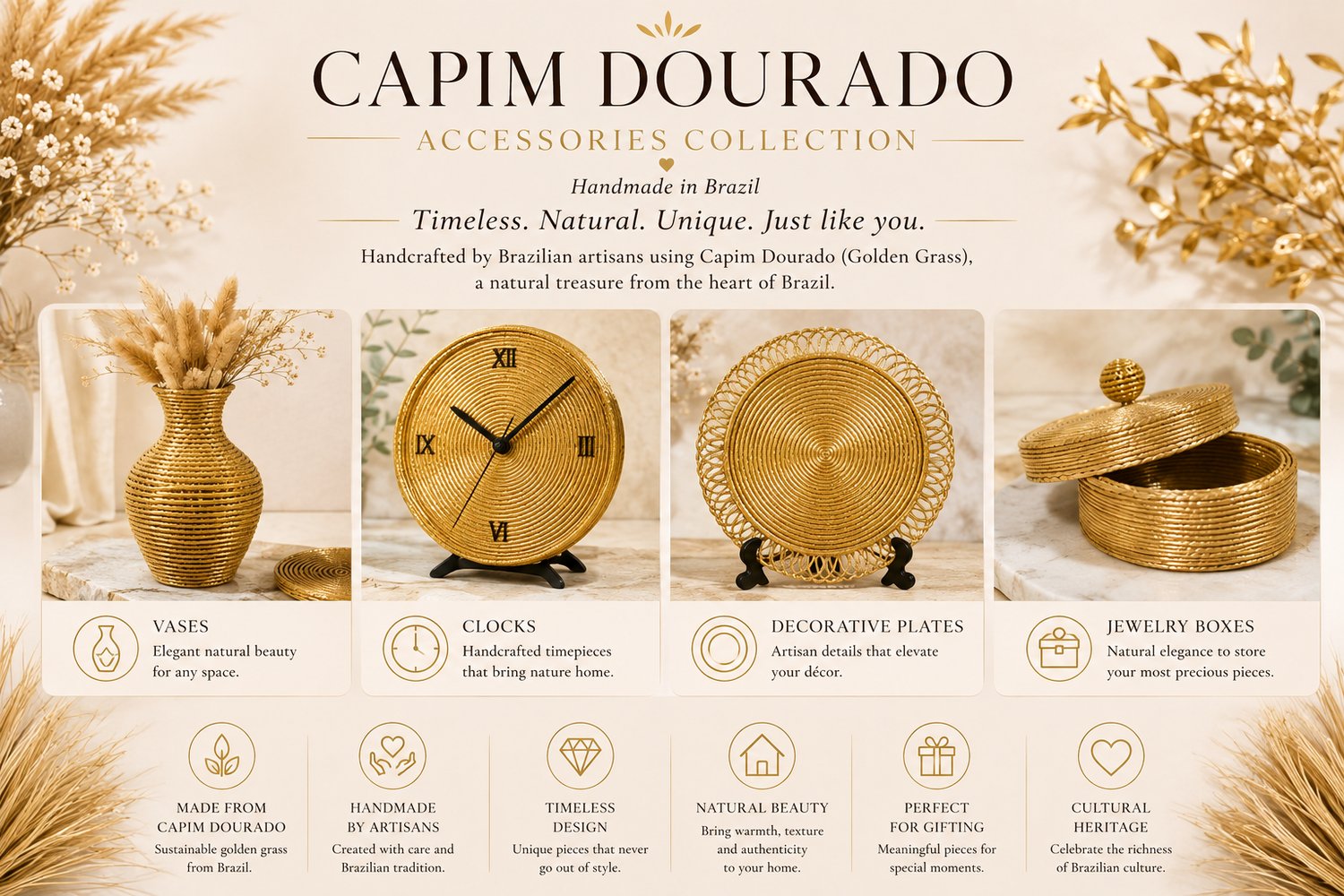 Capim Dourado Accessories, known as Golden Grass, from Brazil