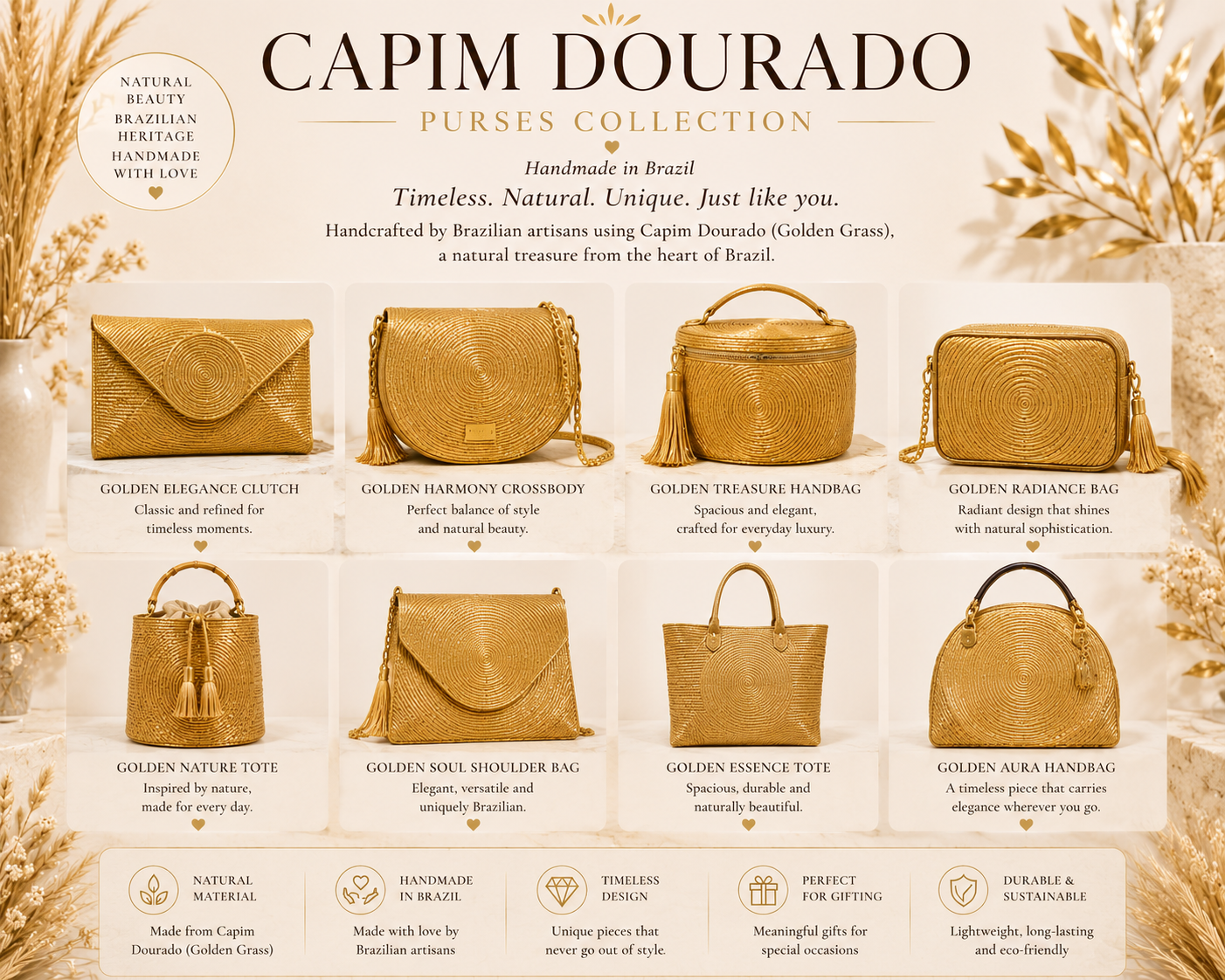 Capim Dourado Purses, known as Golden Grass, from Brazil