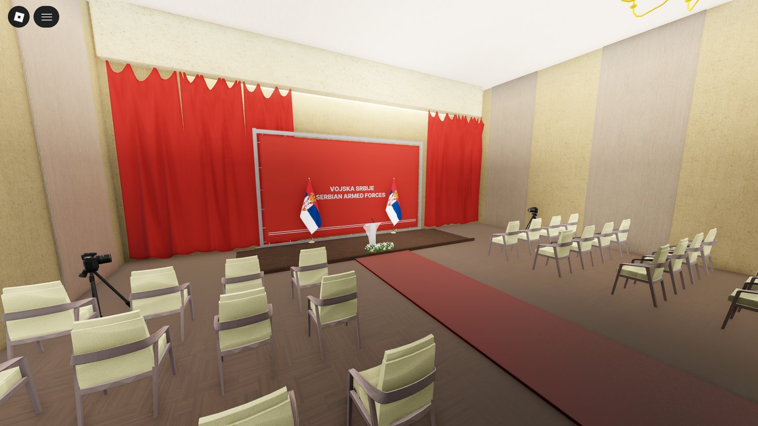 Roblox Serbian government palace exterior statue