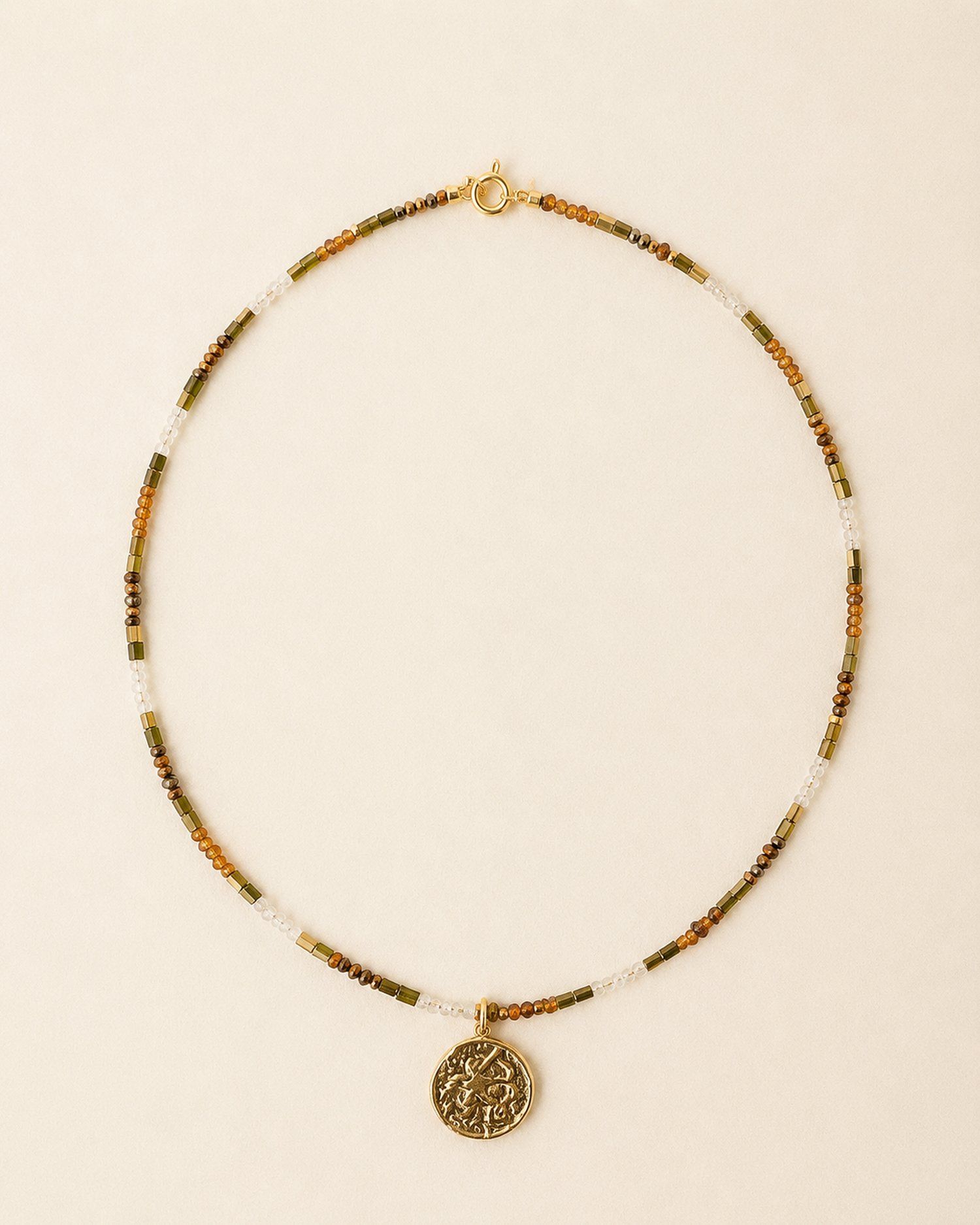 Collana Sagittario completa con occhio di tigre, granato arancione e citrino