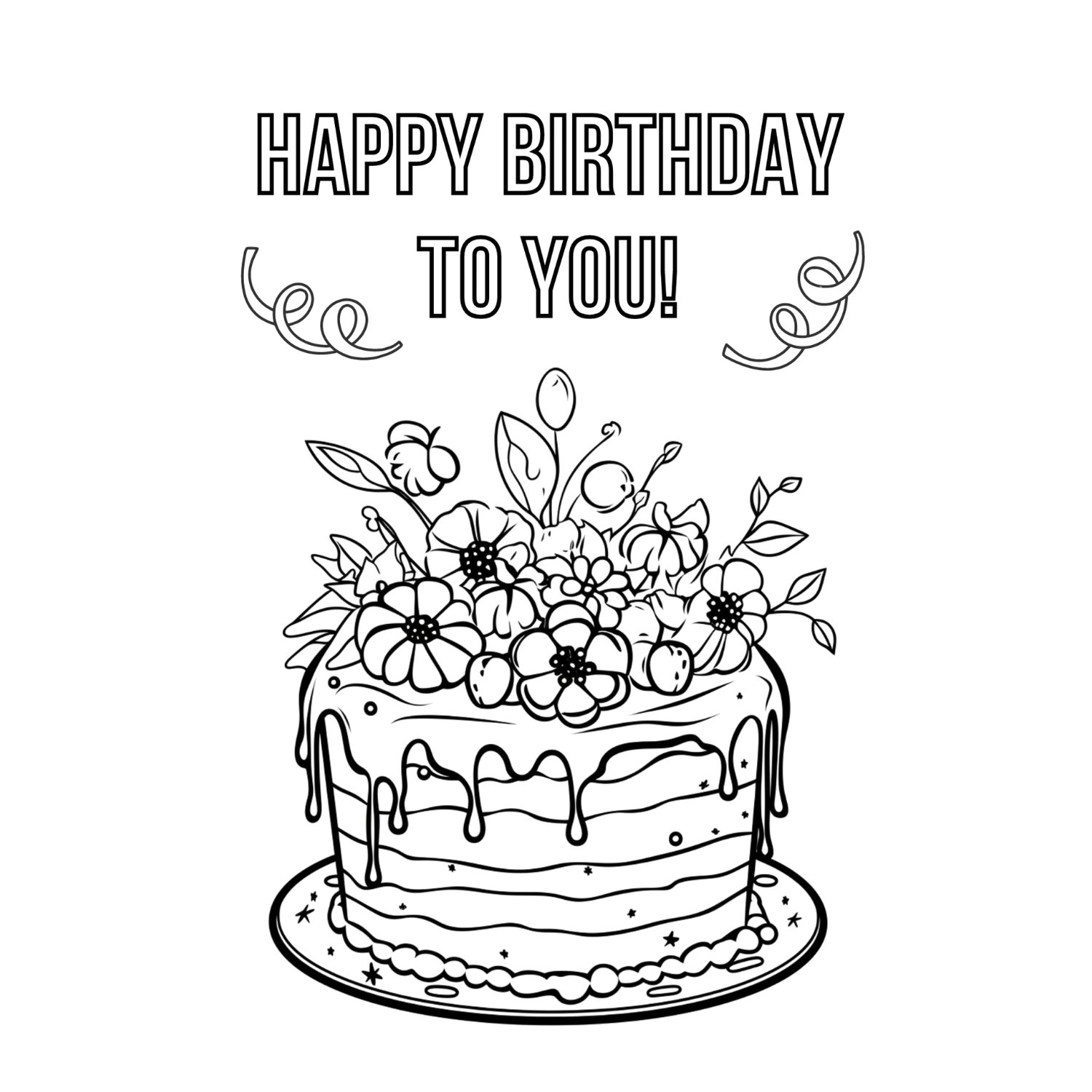 Coloring happy birthday card with a cake