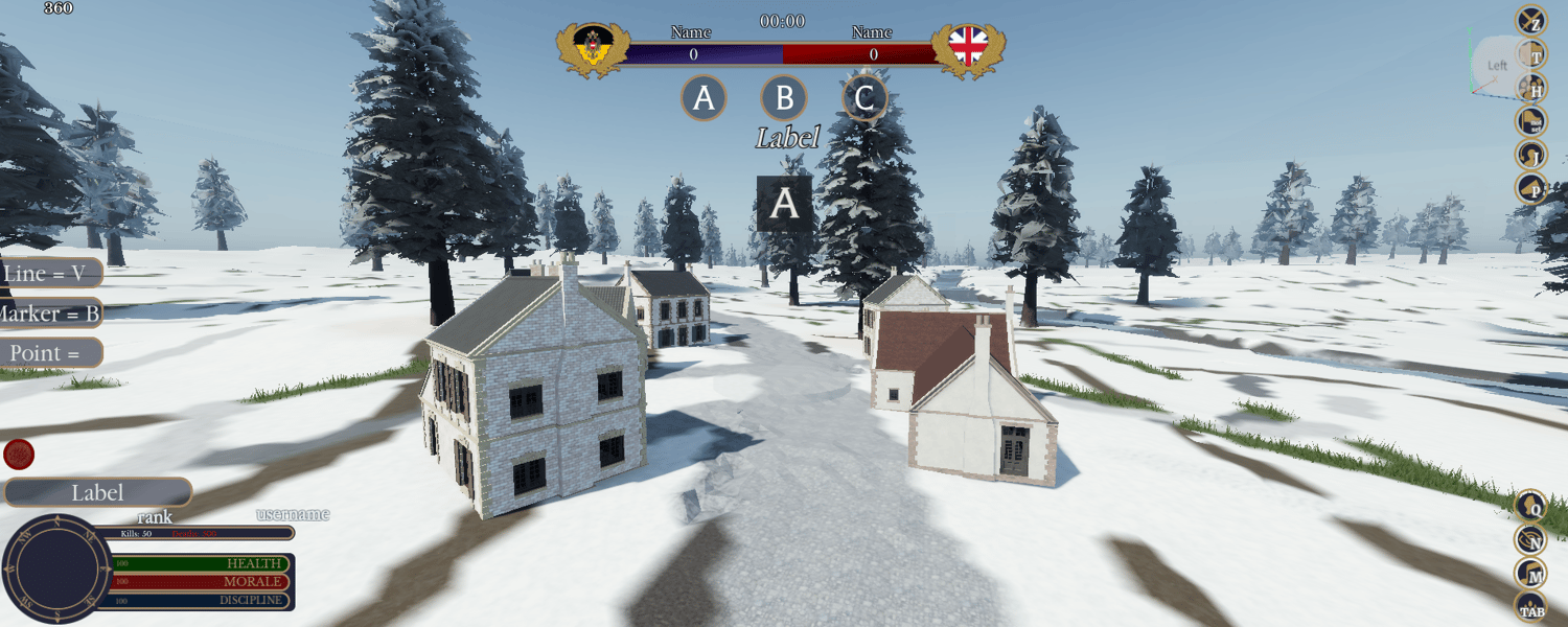 Snowy village and forest environment for Roblox Napoleonic gameplay