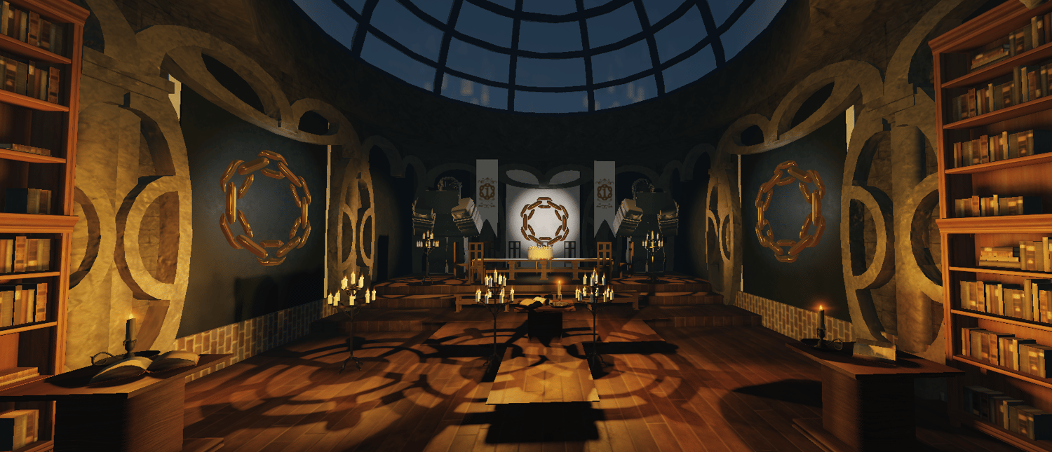 Detailed desert castle dining hall in Roblox