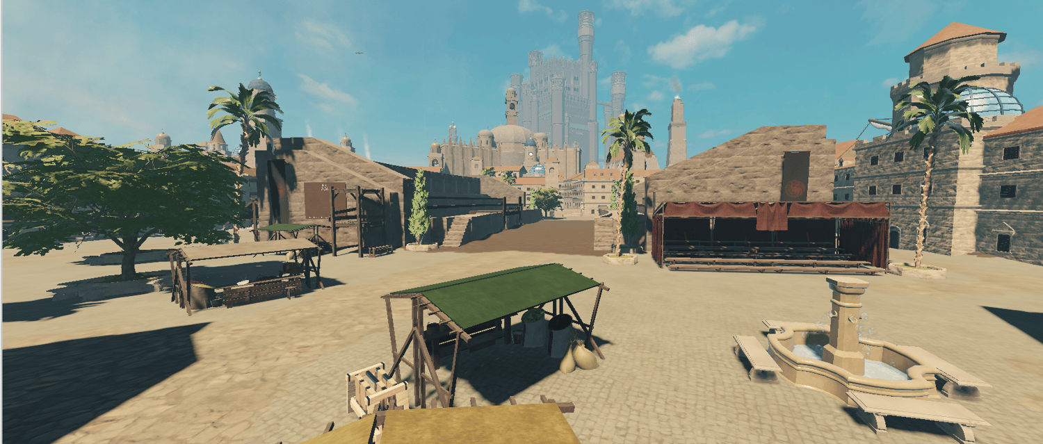 Roblox desert city with castle walls and towers