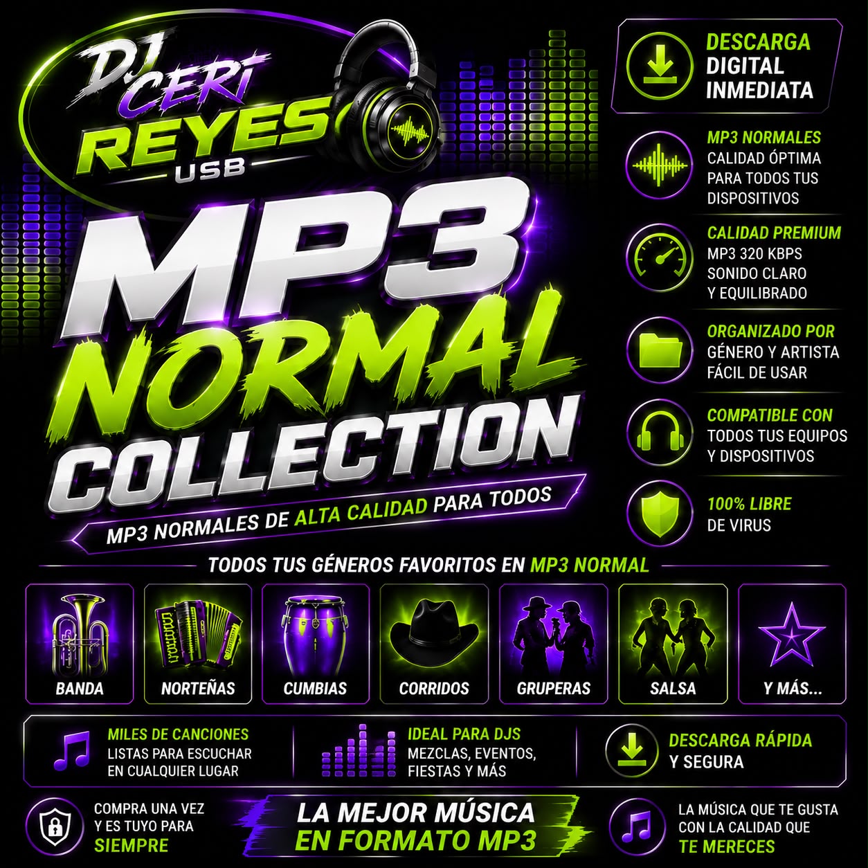 MP3 Normal Collection, música digital en formato MP3 320 kbps, canciones organizadas por género y artista con descarga inmediata y calidad premium.