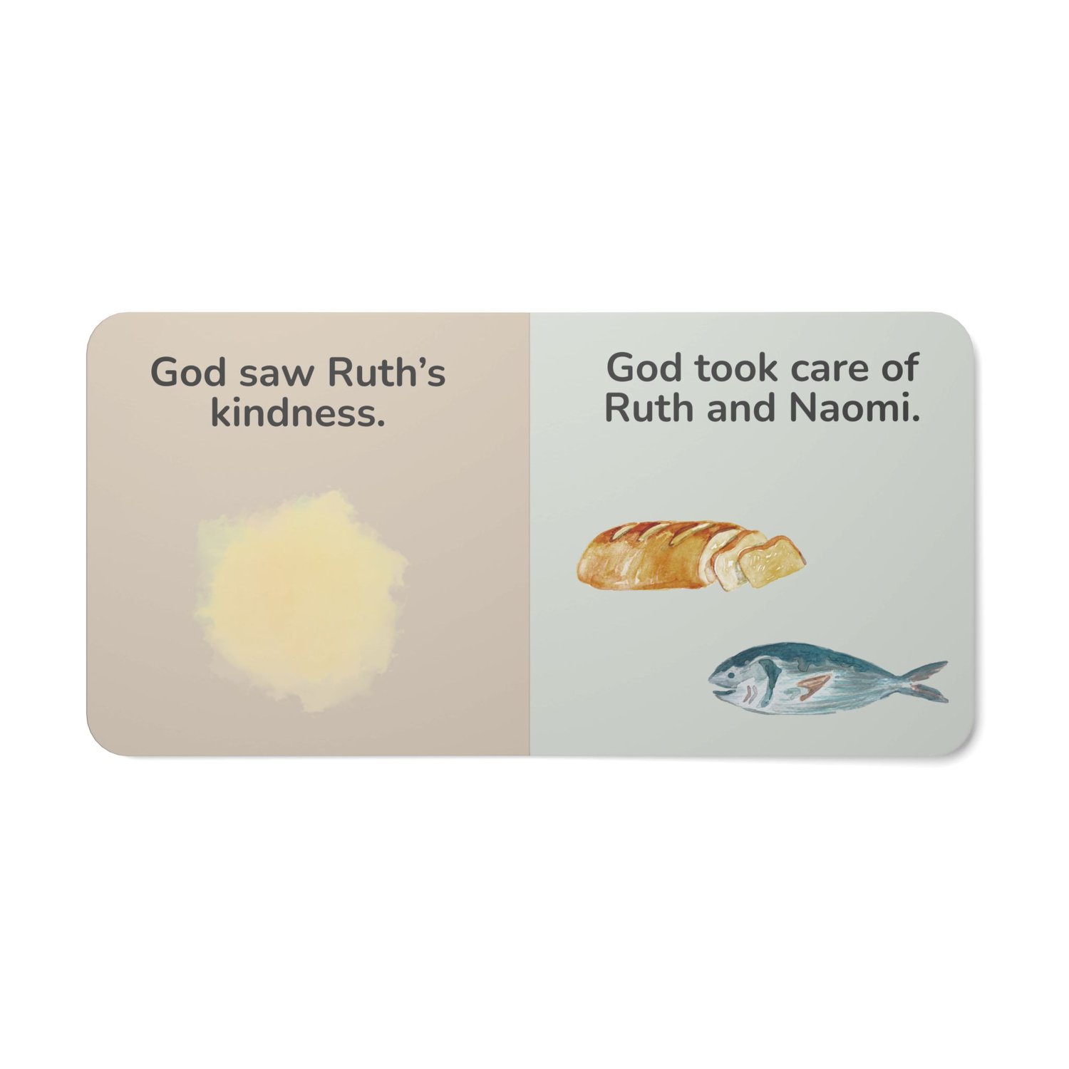 Open spread of the “This Is Ruth” board book showing watercolor illustrations.