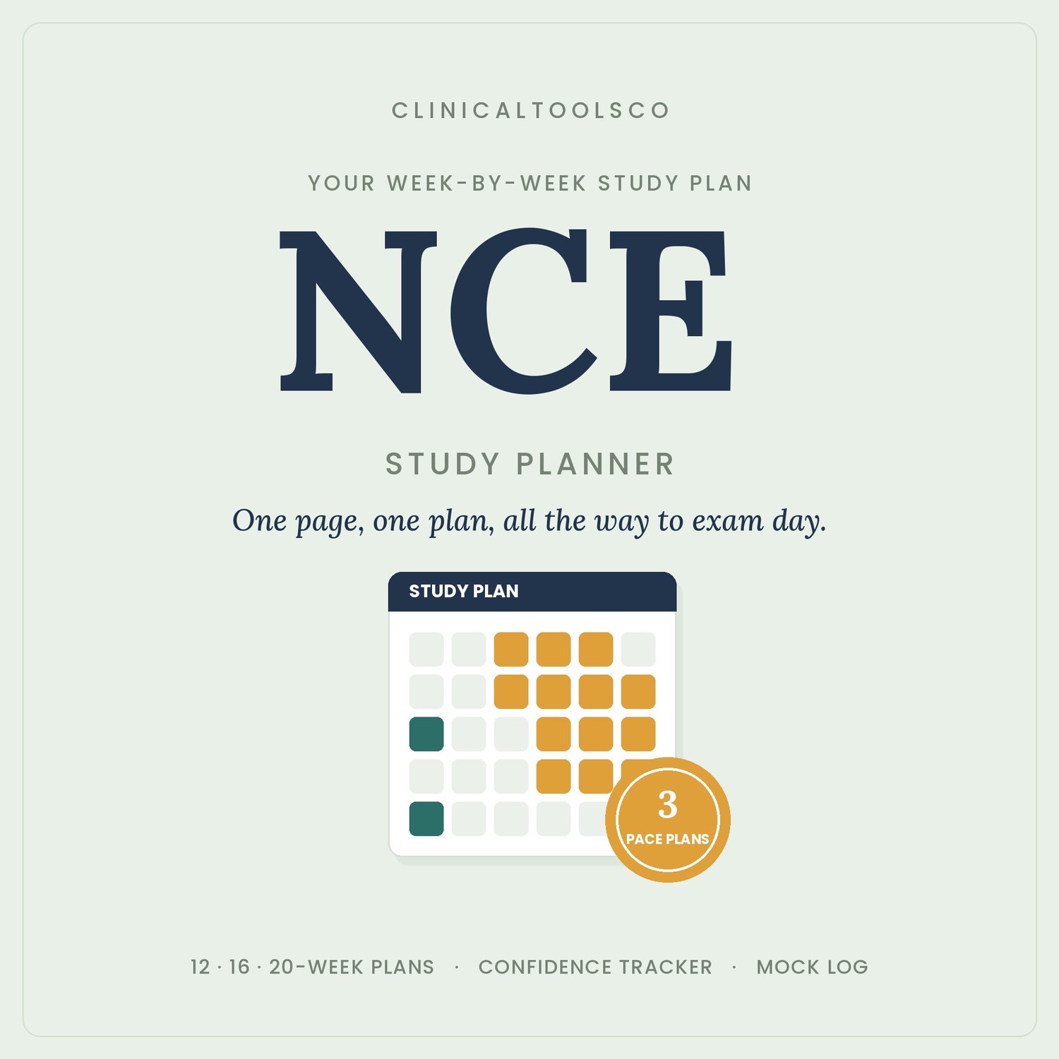 Cover of NCE Study Planner 2026, 12, 16 and 20 Week Plans