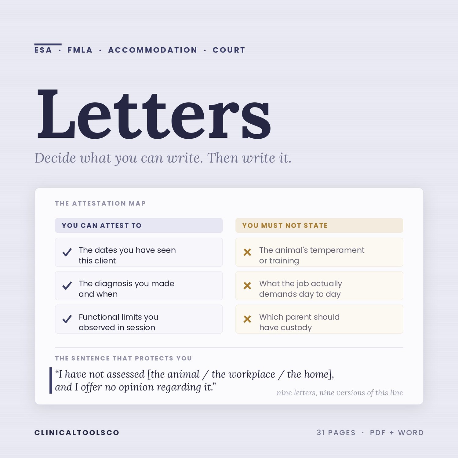 Cover of Clinical Letter Templates, ESA, FMLA and Accommodation Letters