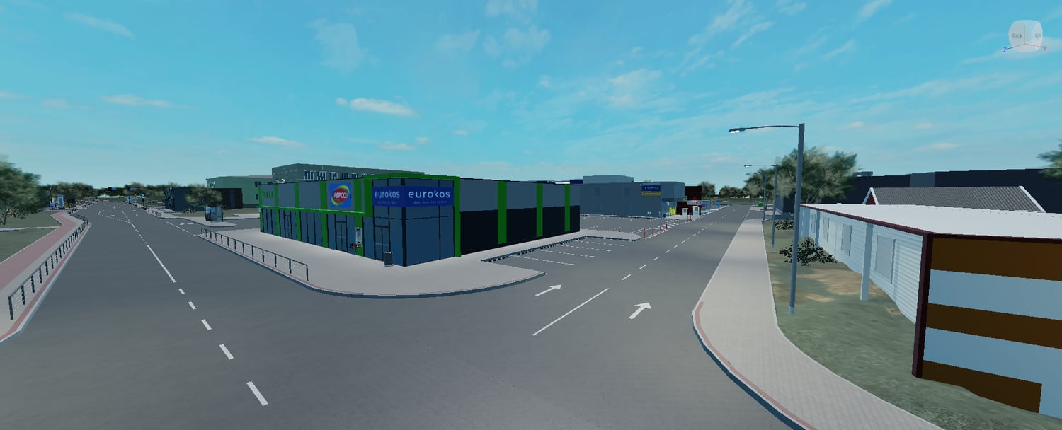 Roblox Raseiniai city park with statue and surrounding roads