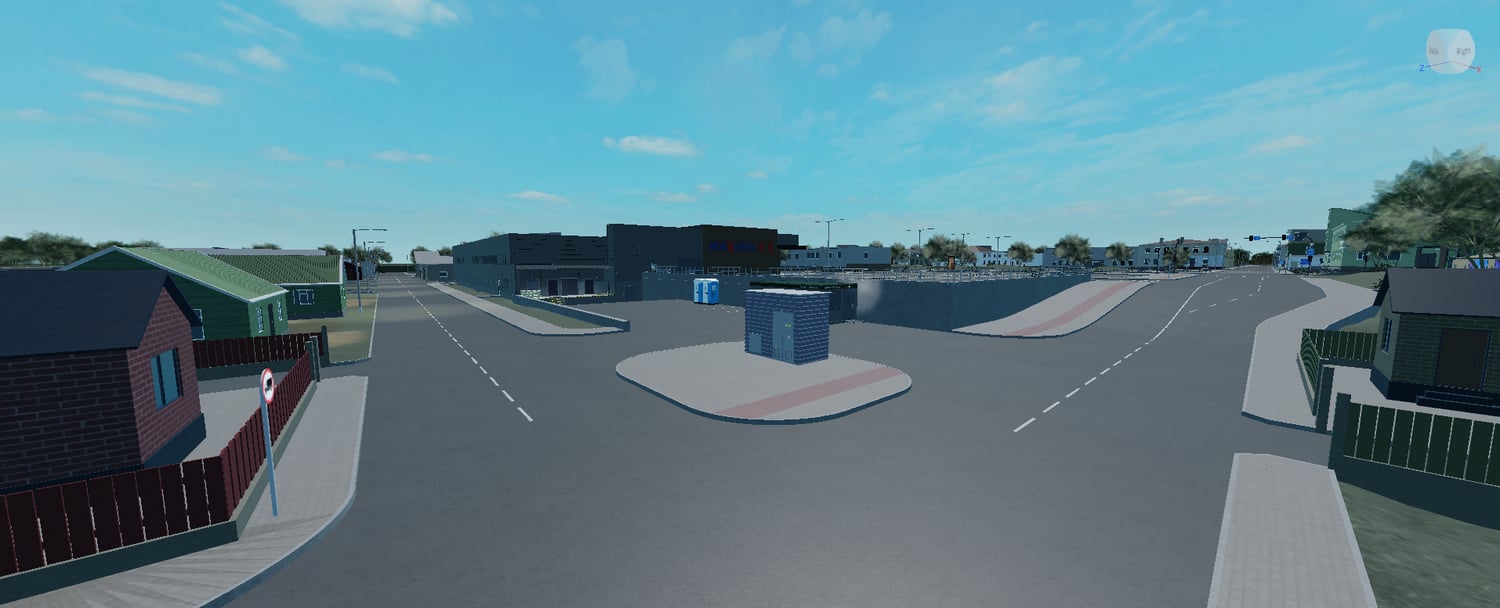 Raseiniai Roblox map with decorative buildings and city infrastructure