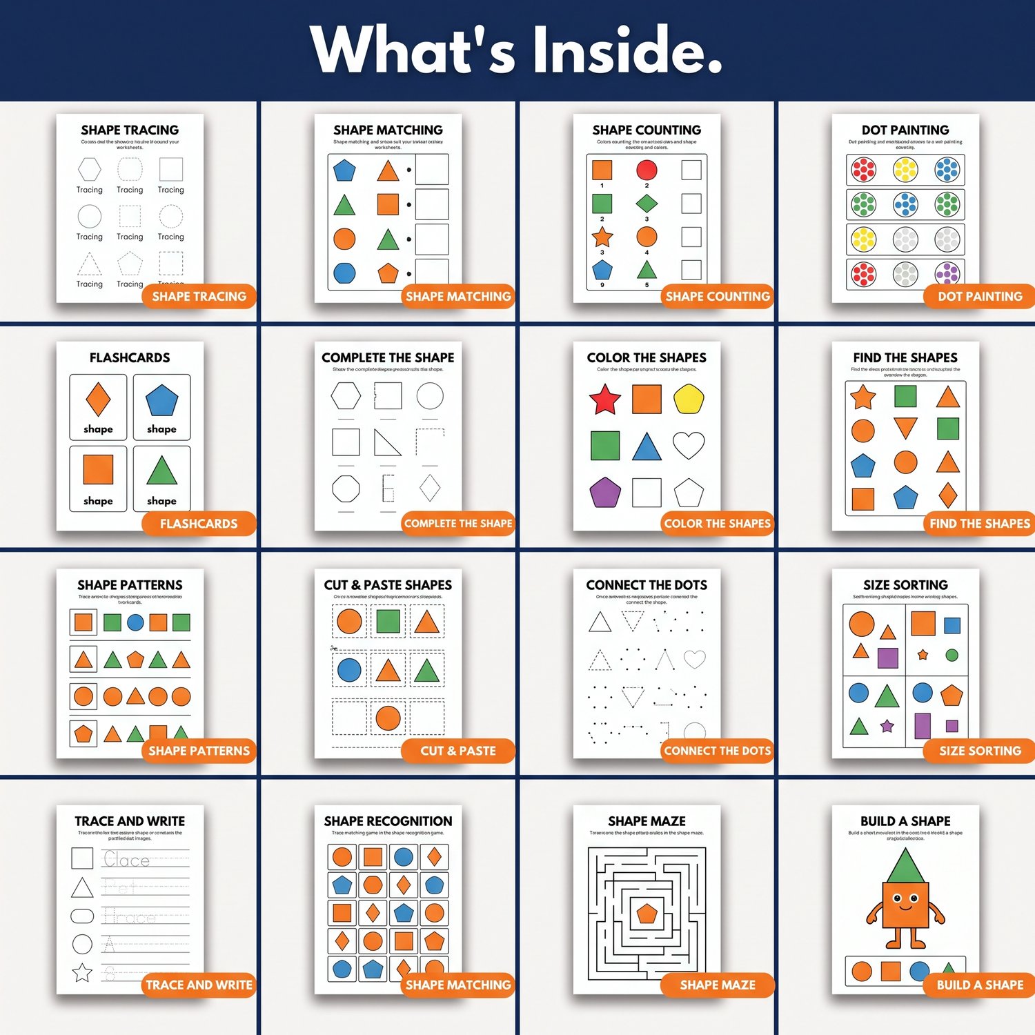 Kids learning basic shapes with fun worksheets