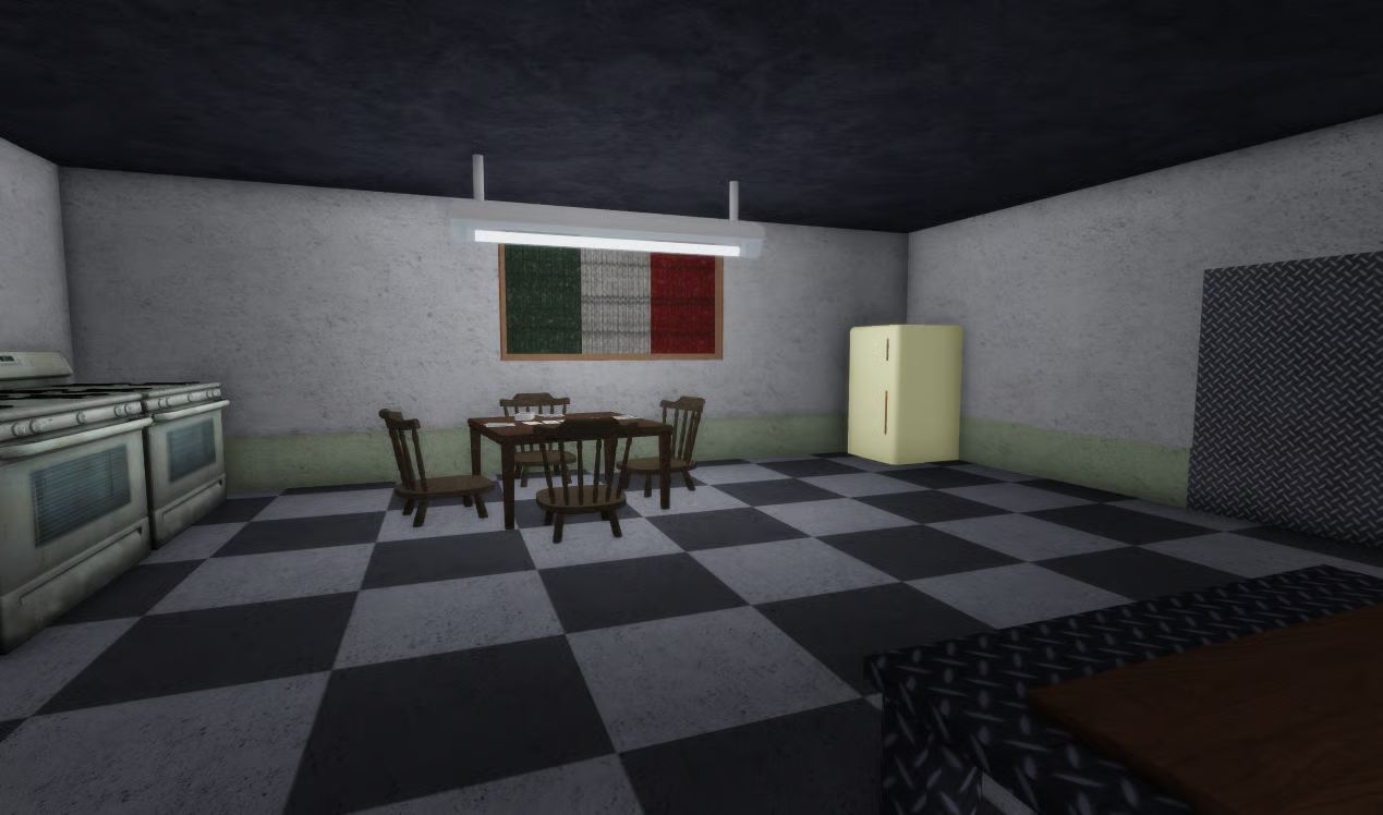 Graffiti-covered Roblox alley beside butcher shop
