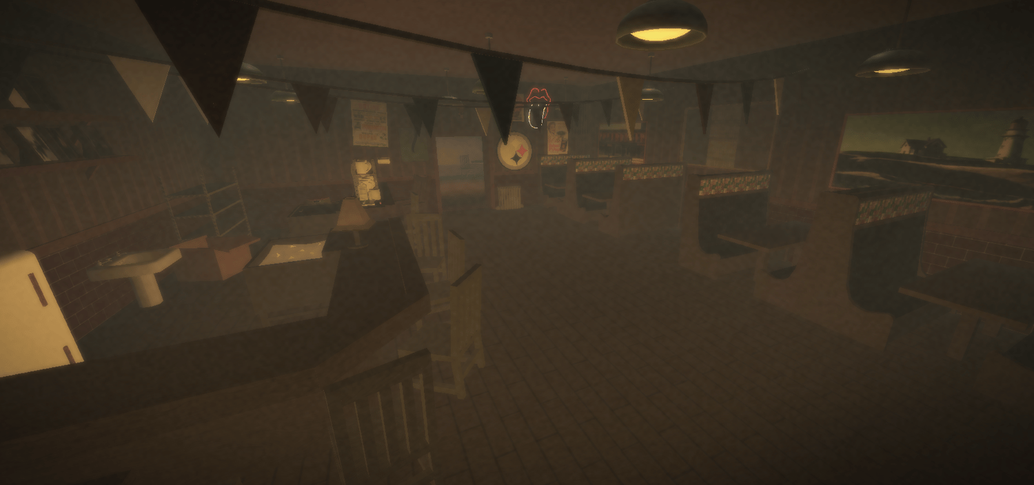 Vintage jukebox inside a Roblox neighborhood bar