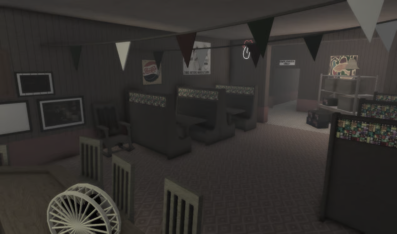 Detailed wooden garage bar interior for Roblox roleplay
