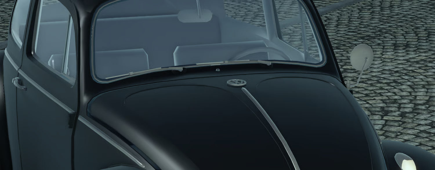 Detailed black classic compact car exterior