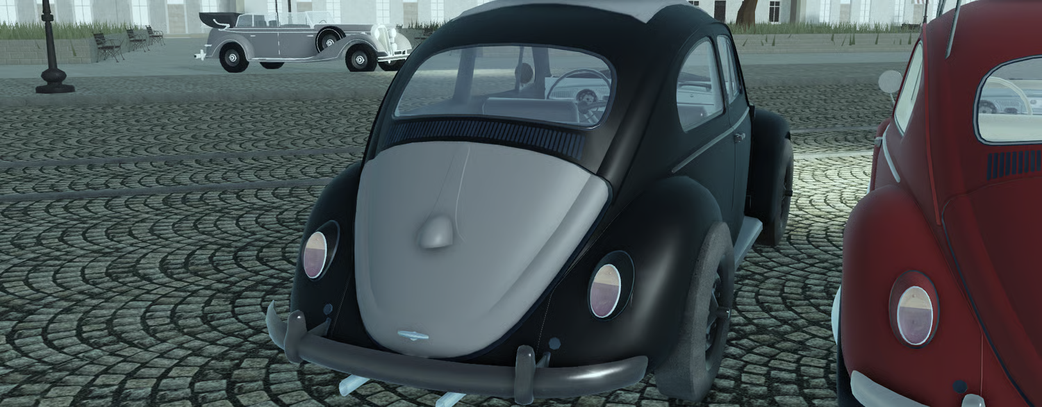 Red classic compact vehicle with detailed bodywork