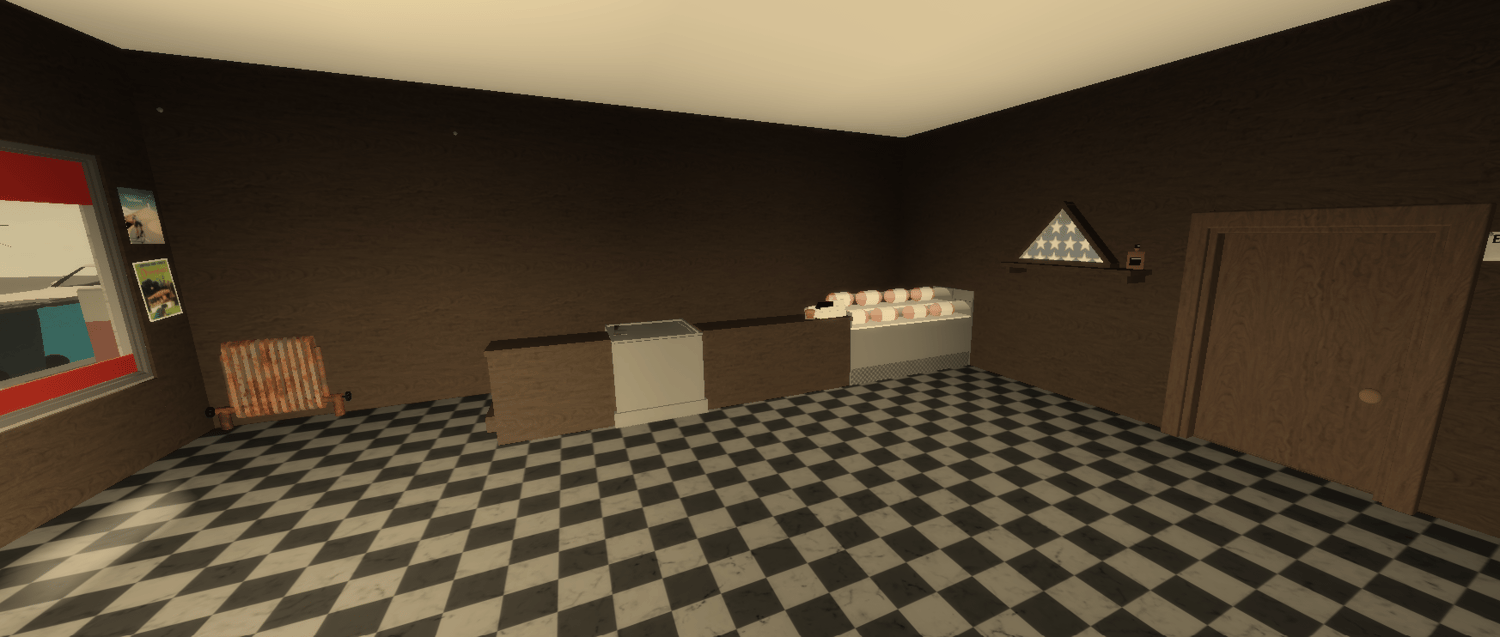 Vintage butcher shop and deli neighborhood exterior in Roblox