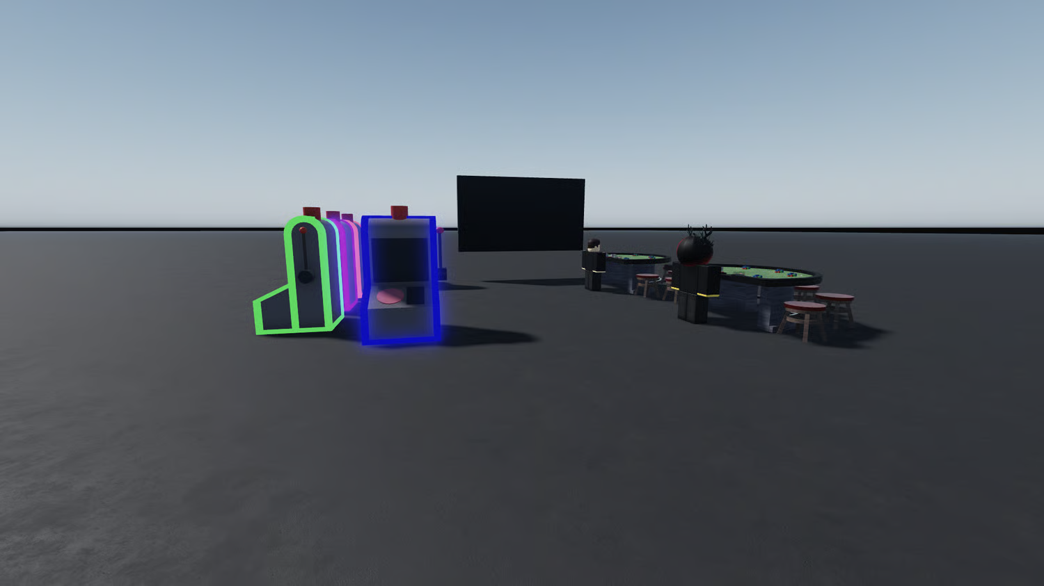 Roblox casino slot machines with glowing machine interfaces