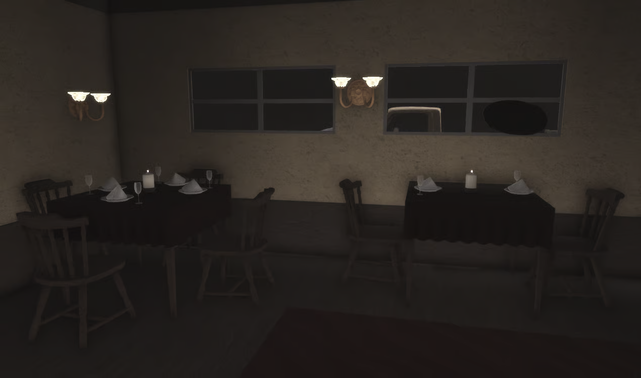 Roblox winter café interior with vintage decorations
