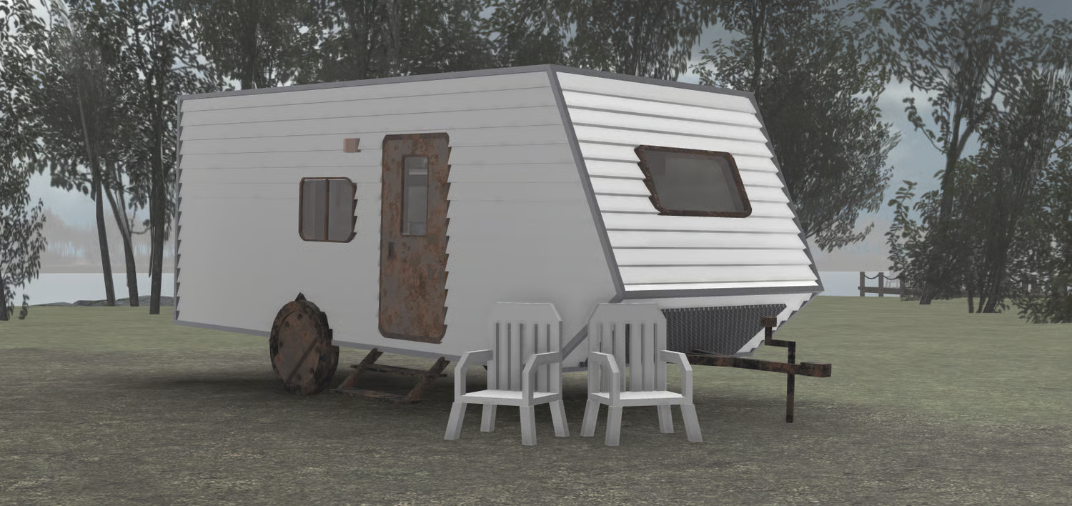 1970s rural house exterior with fenced yard and parked vehicle