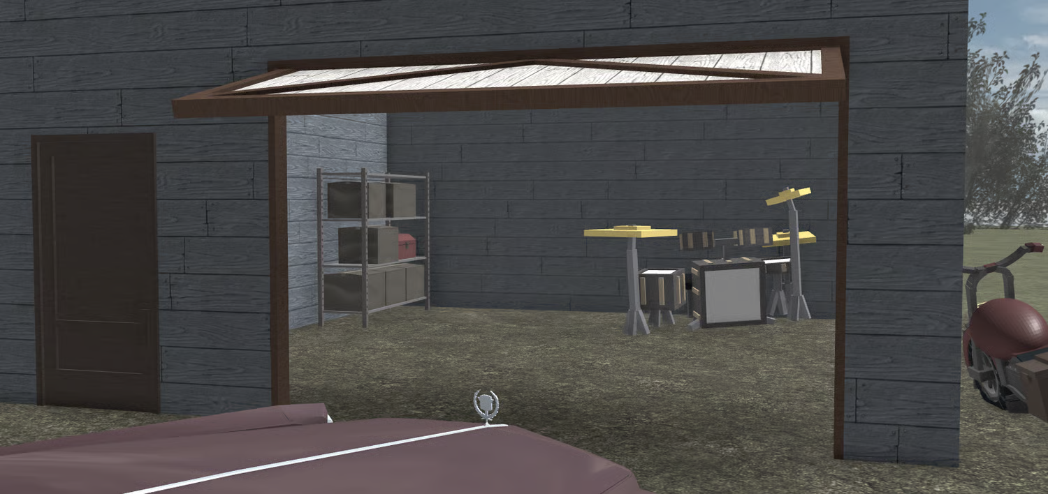 Camper trailer with vintage exterior design and outdoor seating