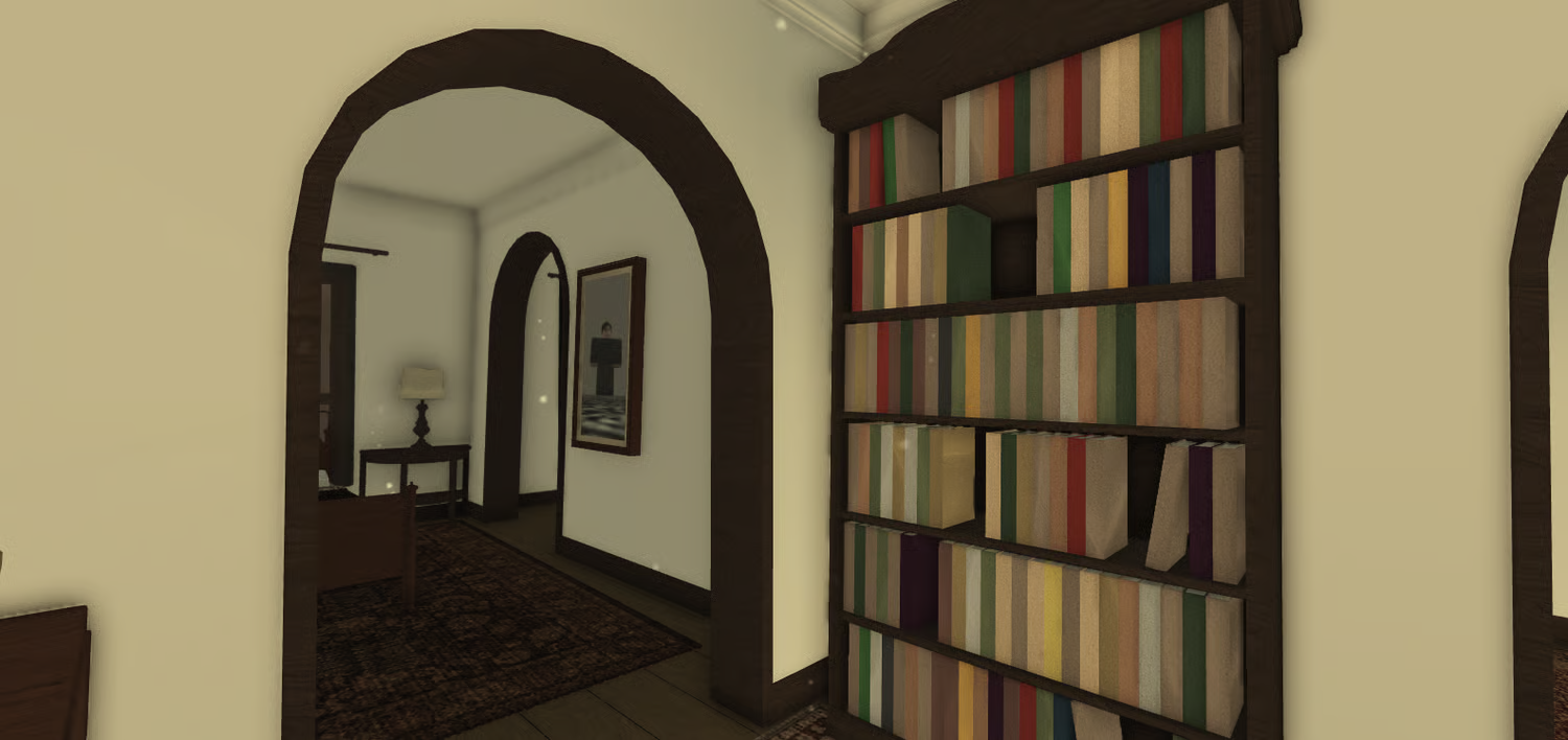 Antique bookshelf and hallway