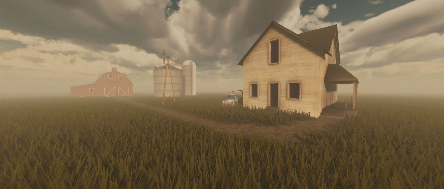 Foggy rural farmhouse