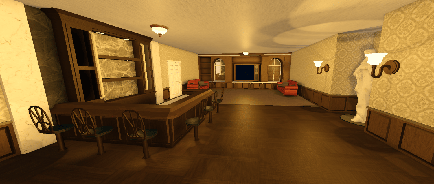 Roblox billiard room with pool table and television