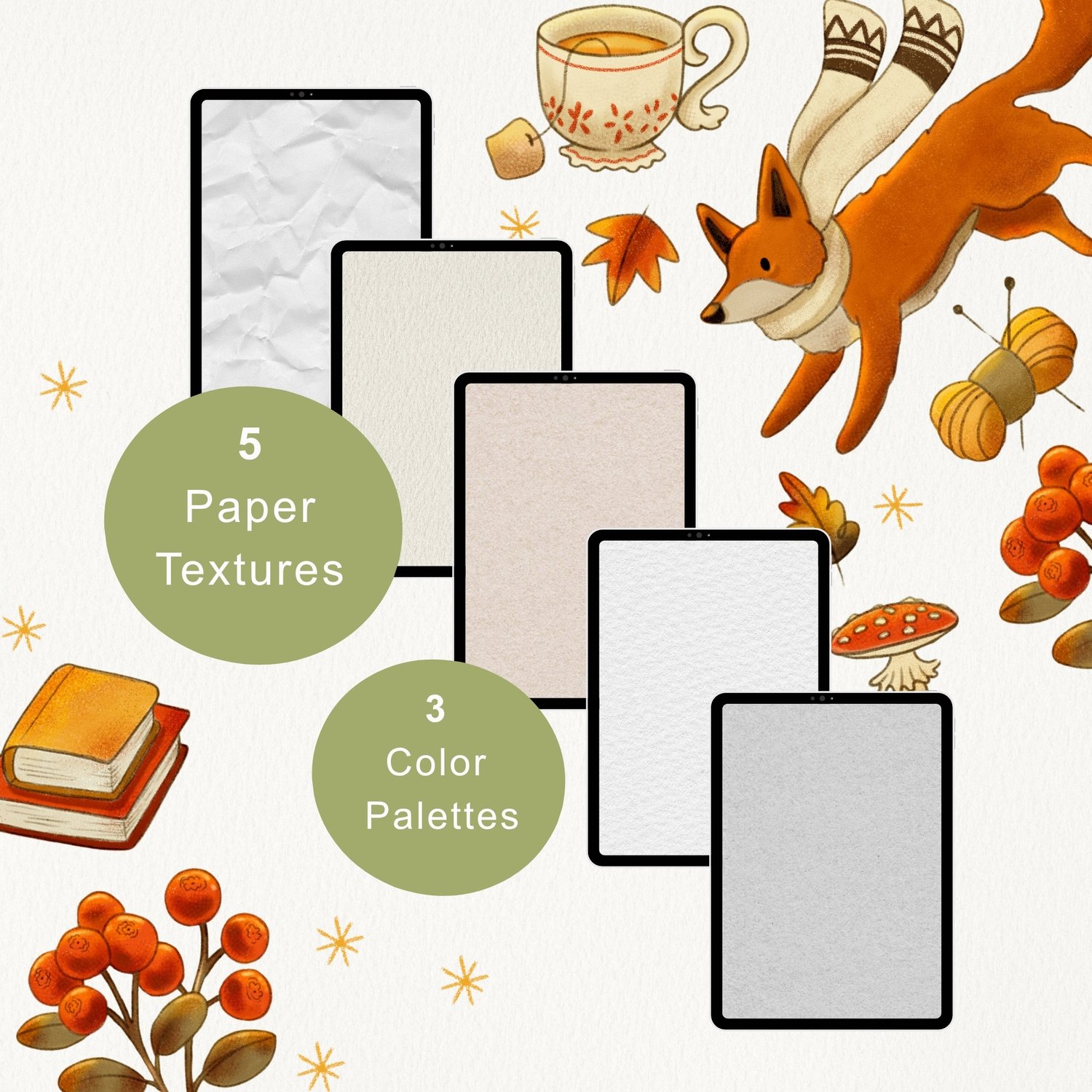 Five paper texture JPGs for adding natural grain, depth and traditional paper texture to Procreate artwork