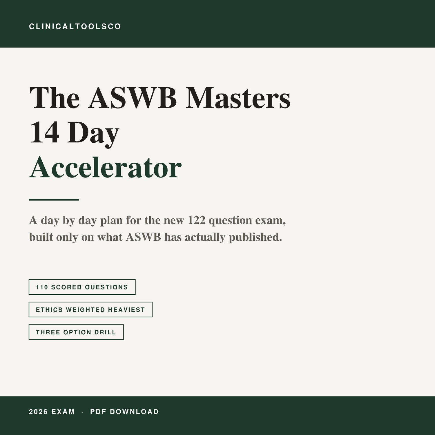 Cover of ASWB Masters 14 Day Accelerator 2026, LMSW Study Plan