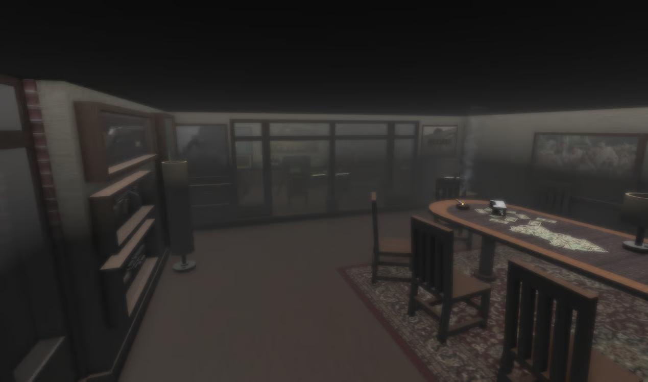 Performance room with tables and chairs