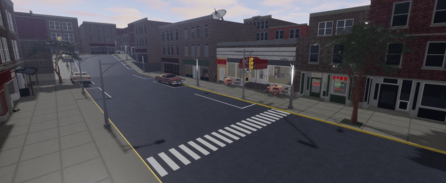 Authentic Italian pizzeria street map with surrounding buildings
