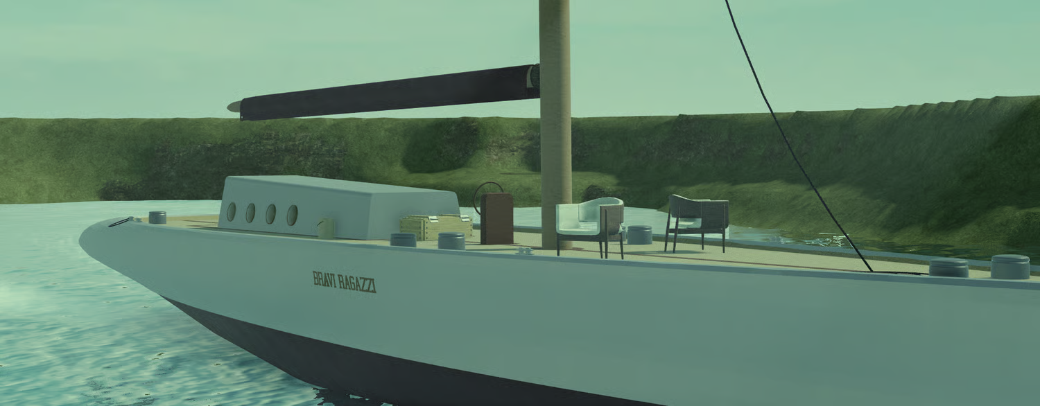 Detailed dock with three decorative jet boats