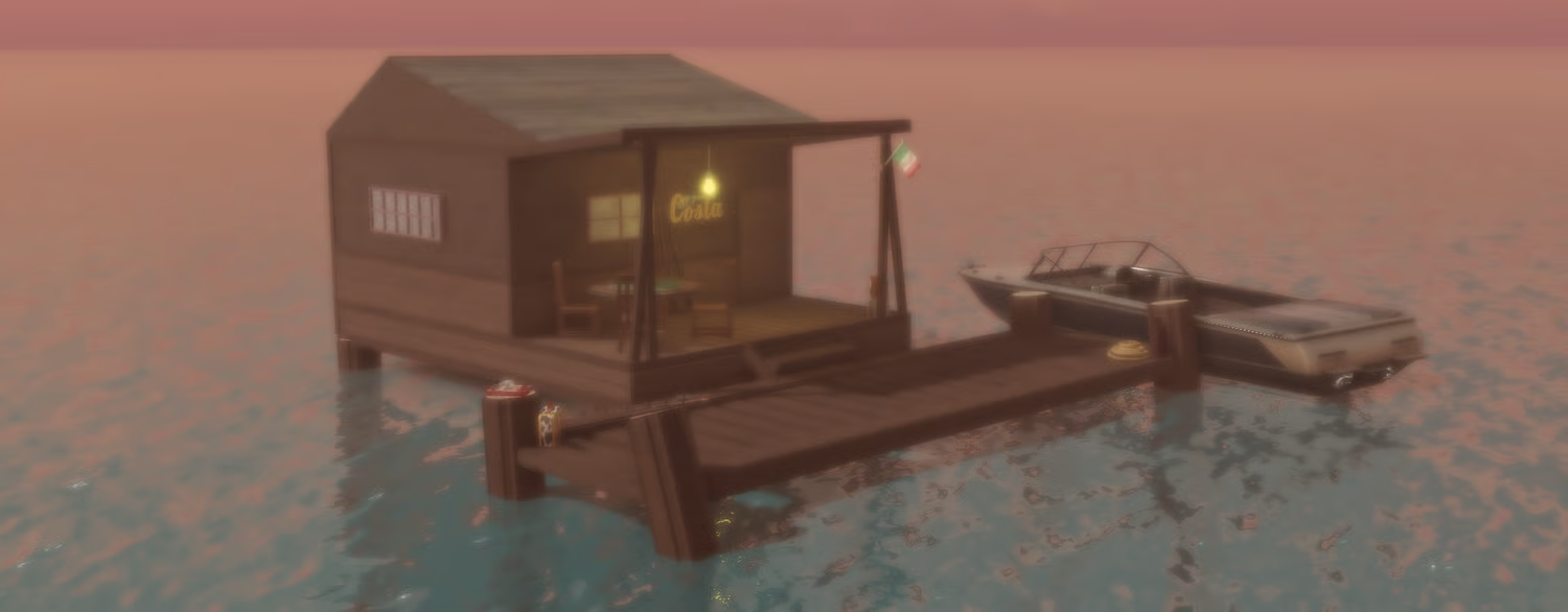 Outdoor gambling table on cabin terrace