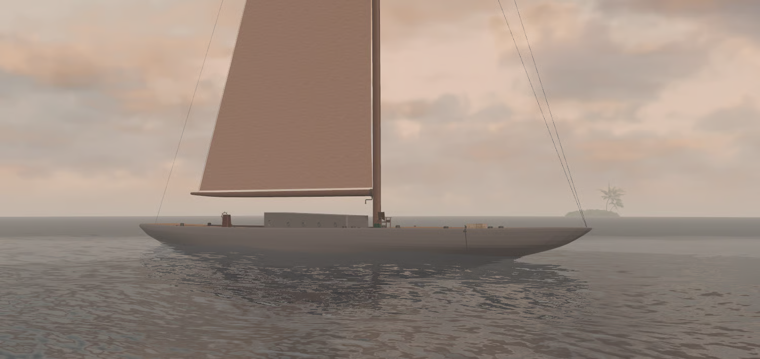 Small yacht boat floating in realistic open sea