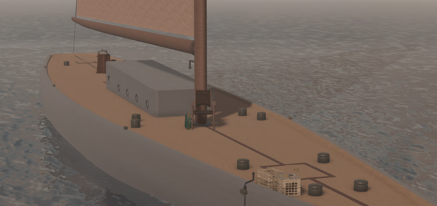 Detailed small boat exterior surrounded by water
