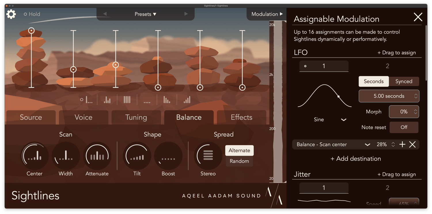 Sightlines with its modulation menu open