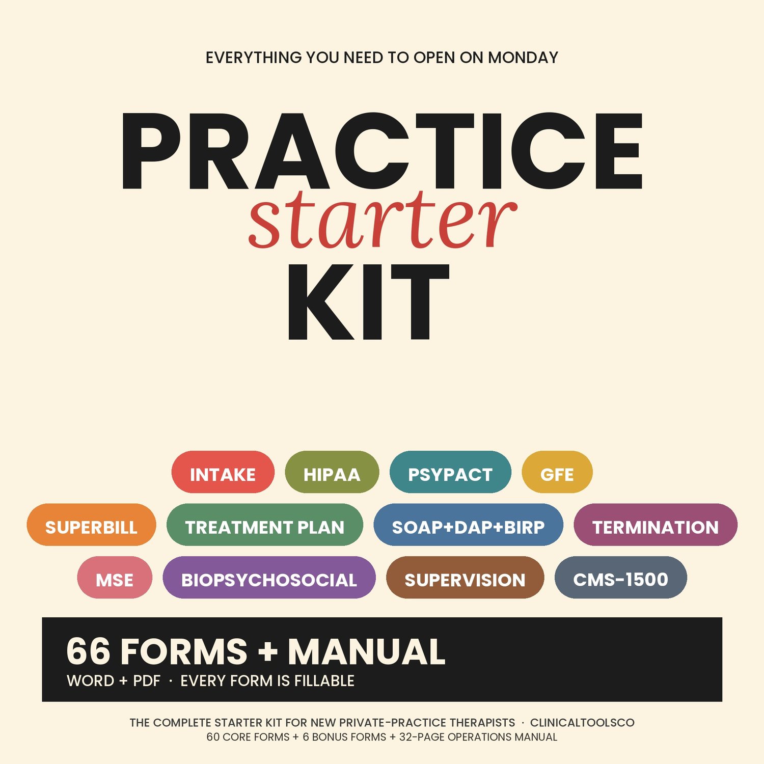 Cover of Therapist Practice Starter Kit, 66 Editable Forms