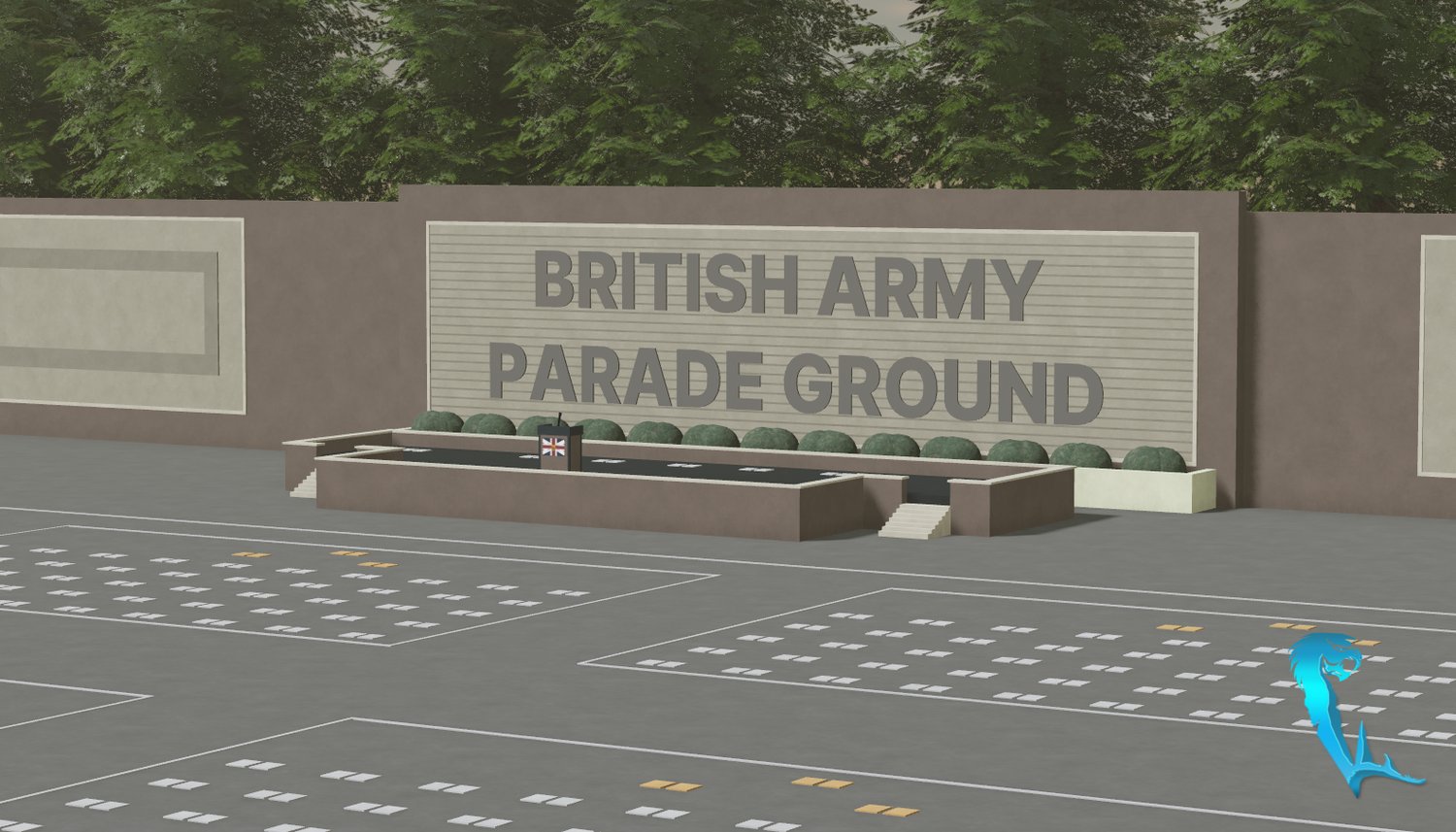 Military parade ground with multiple formation pads