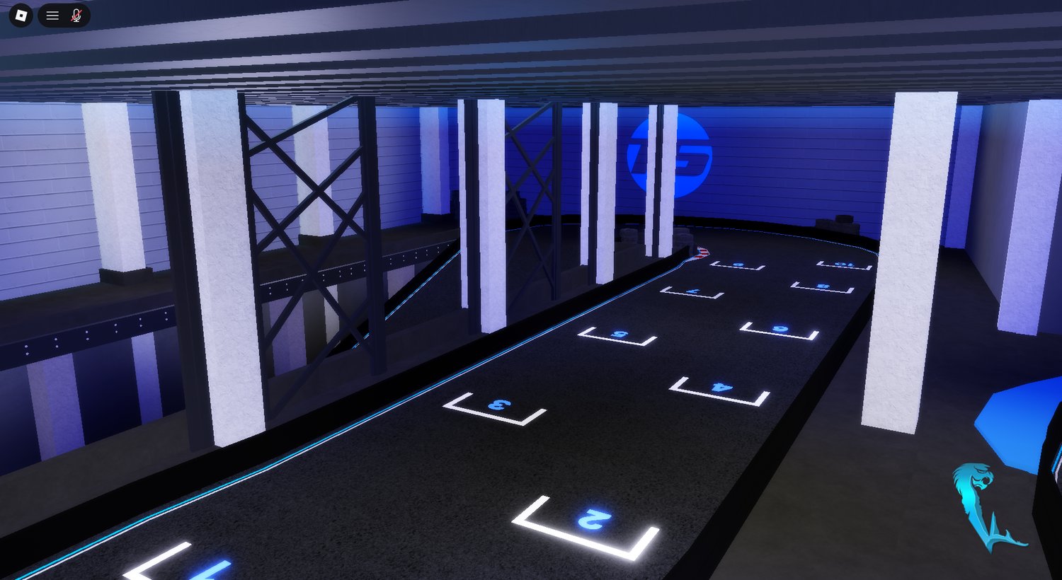 Detailed indoor Roblox racing facility